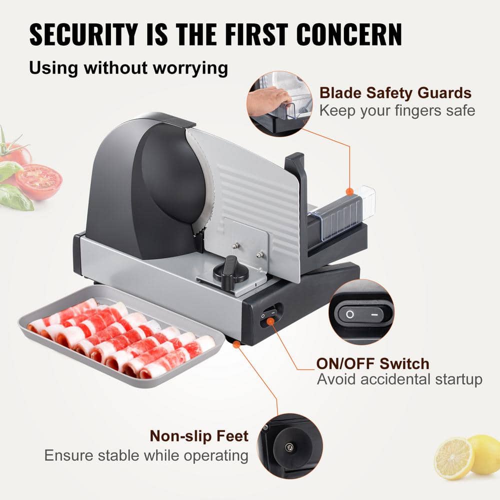 VEVOR 7.5" Silver Electric Meat Slicer with Blade Guard