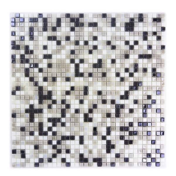 ABOLOS Galaxy Iridescent White Square Mosaic 3 in. x 3 in. Glass Wall Pool Floor Tile Sample