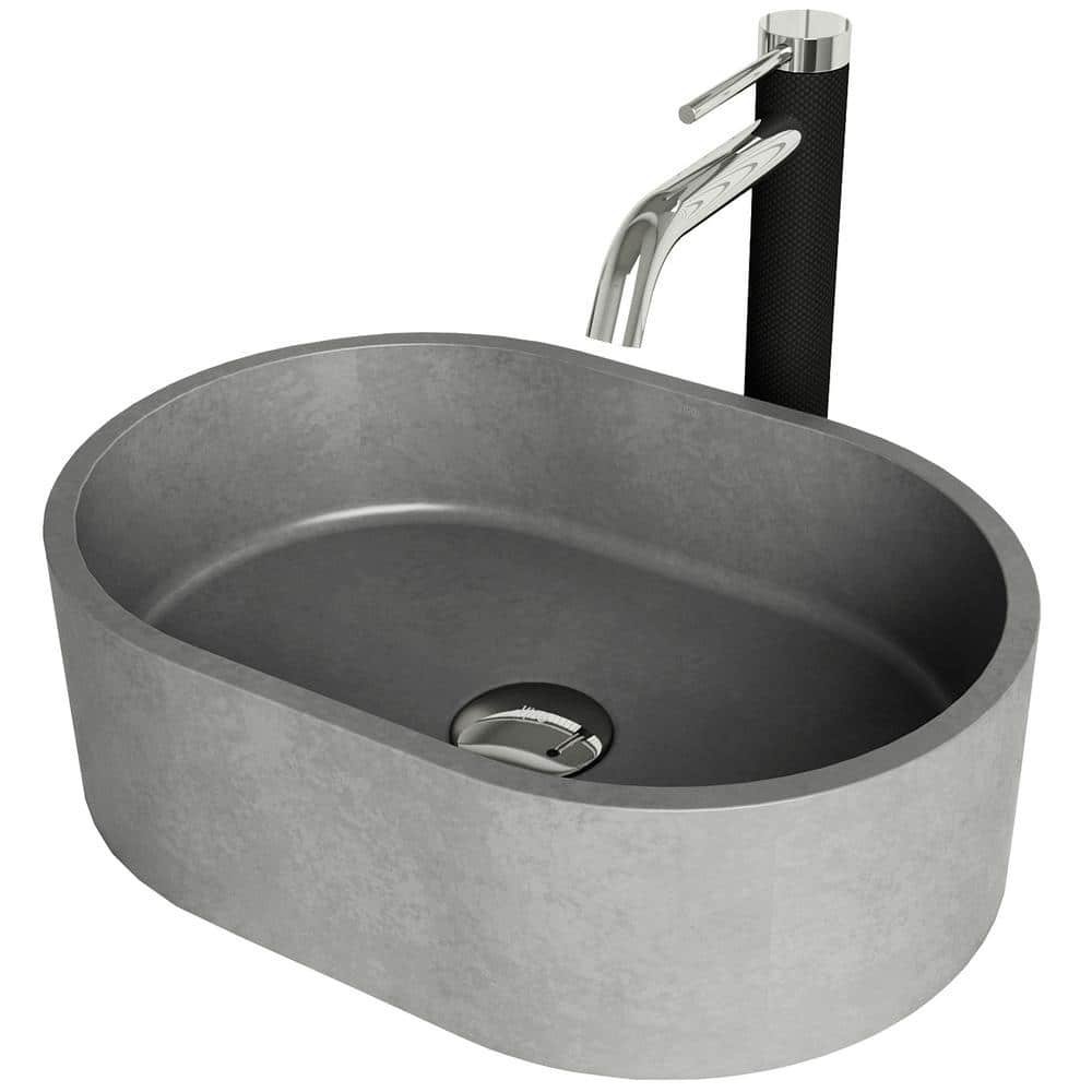 Cast Iron 15.75'' Oval Above-Counter Vessel Bathroom Sink in Gray