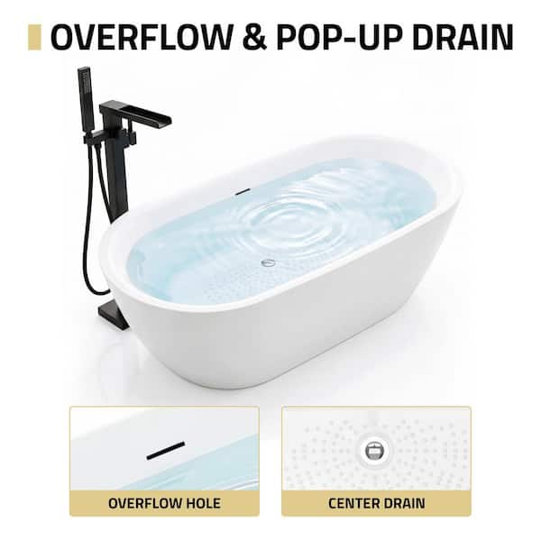 ANZZI Ami 59 in. x 30 in. Freestanding Soaking Bathtub in Glossy