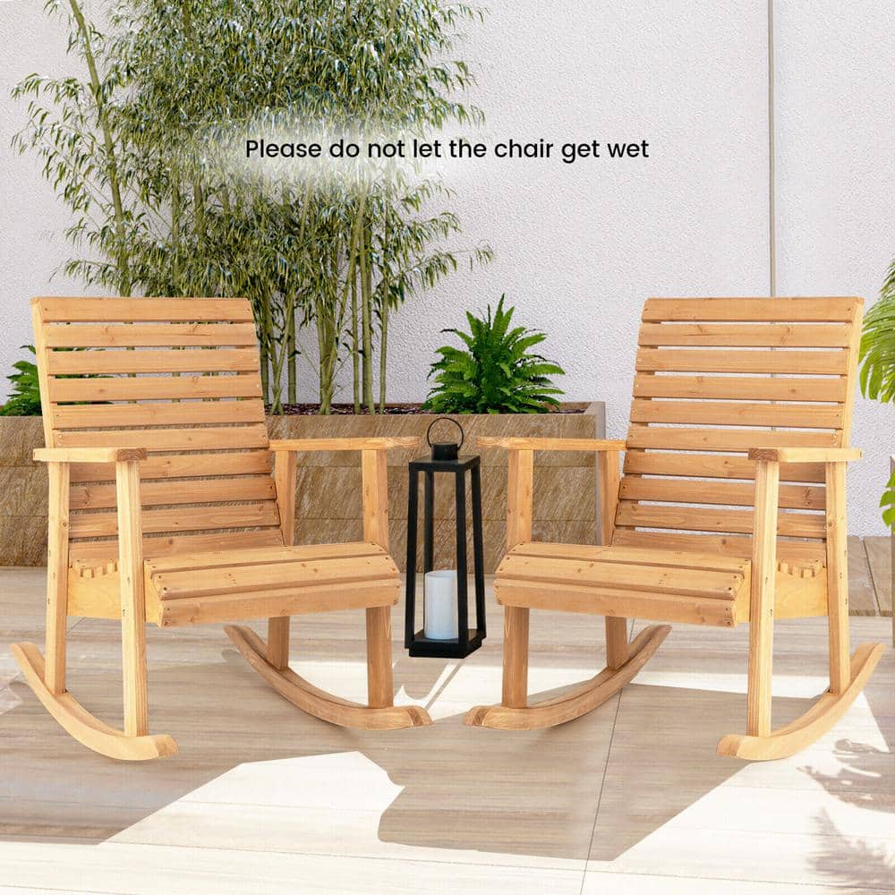 Natural Fir Wood High Back Outdoor Rocking Chair with Armrests