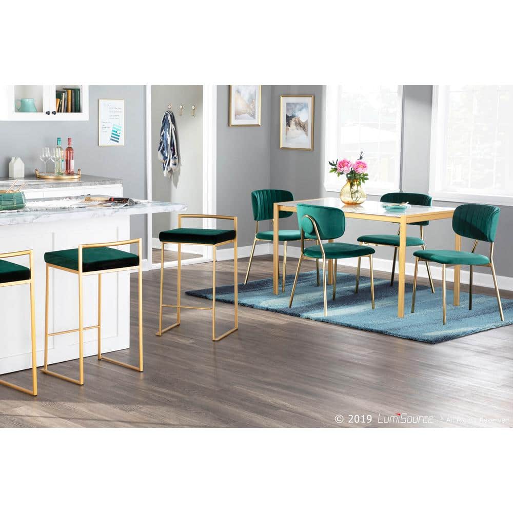 Green Velvet and Gold Metal High Back Side Chairs - Set of 2