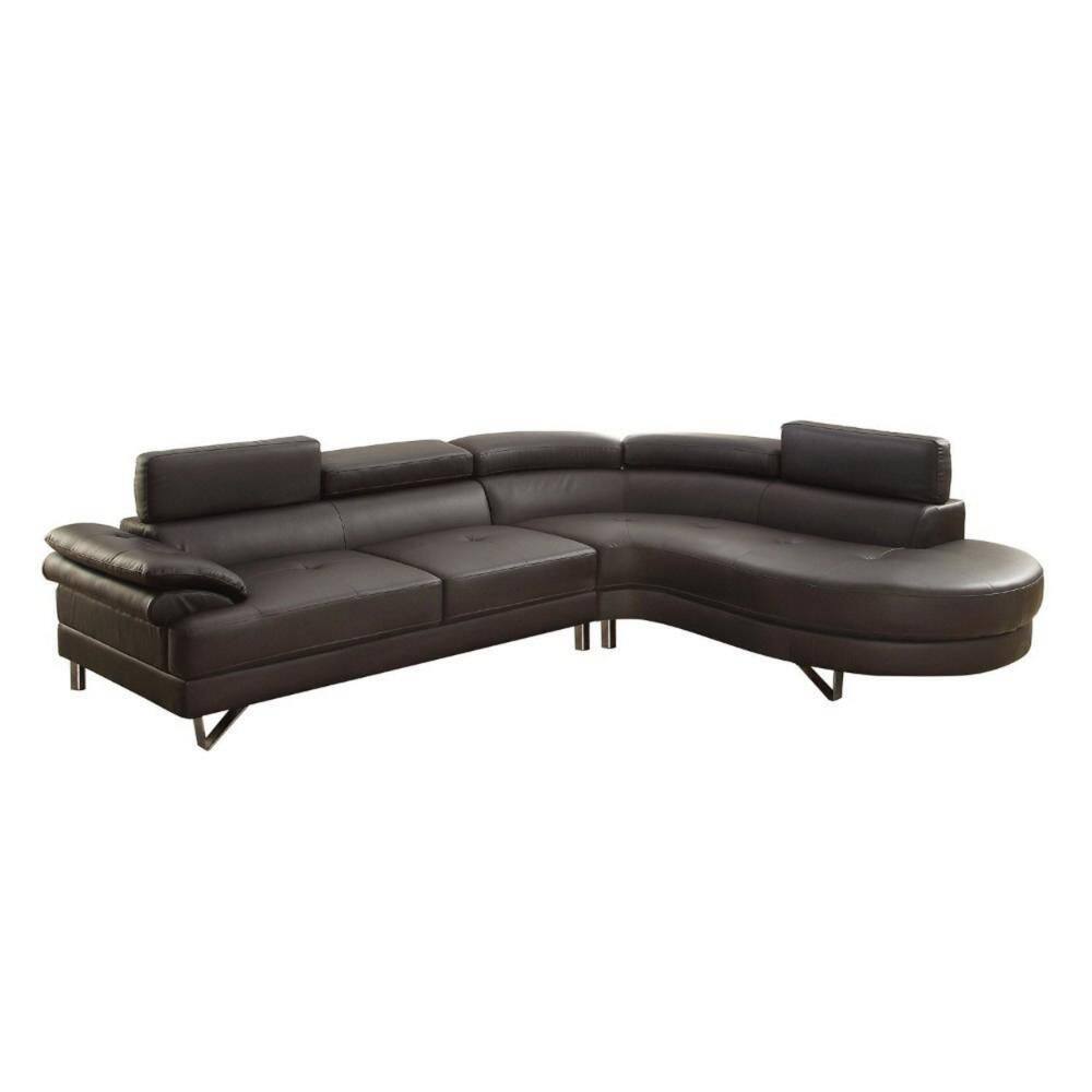 73 in. Pillow top Arm 2-Piece Faux leather L-Shaped Sectional Sofa in. Espresso Brown