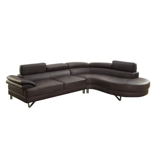 73 in. Pillow top Arm 2-Piece Faux leather L-Shaped Sectional Sofa in. Espresso Brown