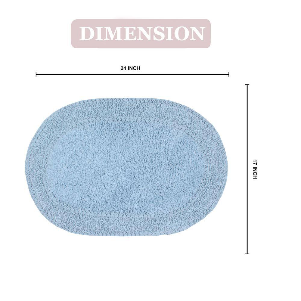 17"x24" Light Blue Cotton Tufted Oval Bath Rug