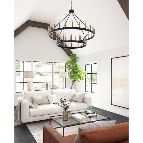 Predosola 36-Light Black 2-Tiers Candle Style Wagon Wheel