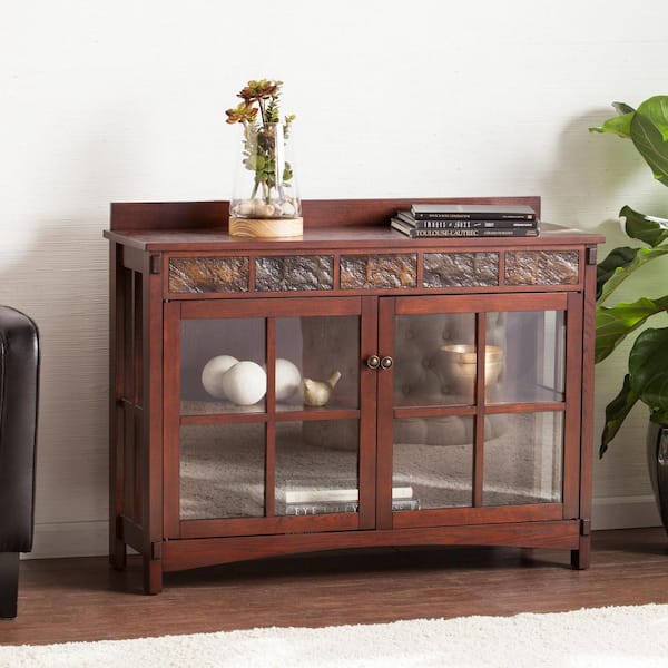 Southern Enterprises Senna Mission Sideboard and Display Curio with Faux Slate HD965604 The Depot
