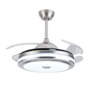 42 in. Integrated LED Indoor Silver Retractable 3 Color Change Ceiling Fan Light with Remote