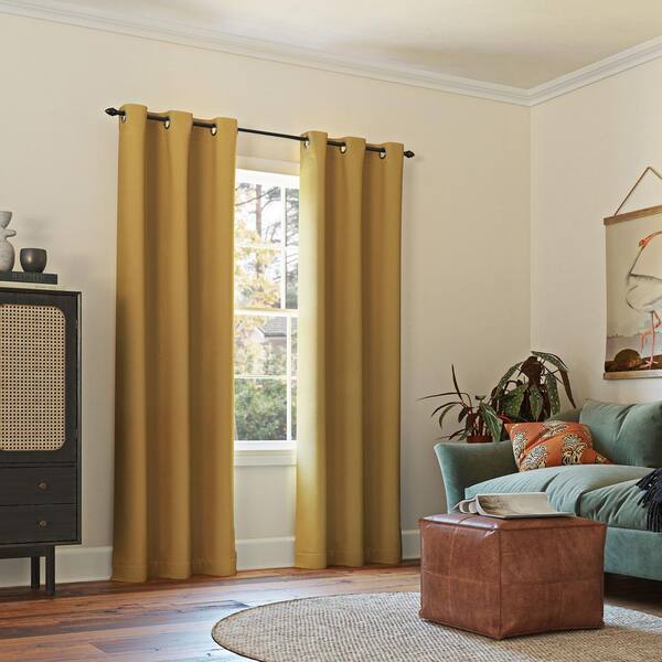 Gold Blackout Curtains 84 Inch Length - Thermal Insulating Window Panels, 2 Panel Set