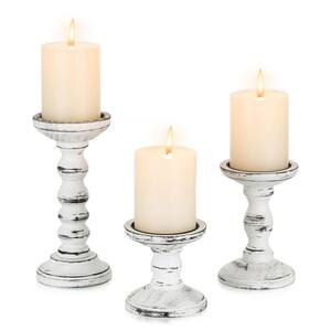 White Black Rustic Wood Candle Holders Set of 3 Tall Farmhouse Pillar ...