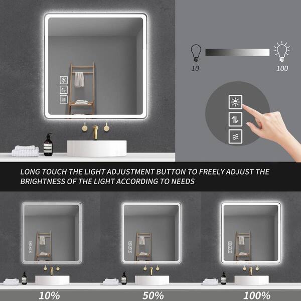 36 in. W x 36 in. H Square Silver Framless LED Dimmable Wall