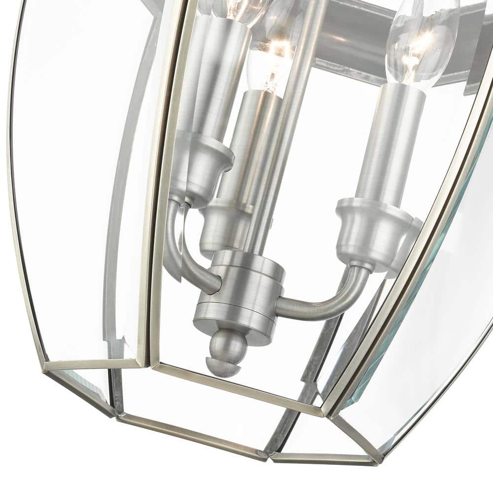 Elegant Brushed Nickel 3-Light Outdoor Wall Lantern with Clear Beveled Glass