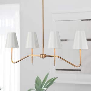 Modern Gold Chandelier 4-Light Linear Kitchen Island Chandelier with Cone Fabric Shades