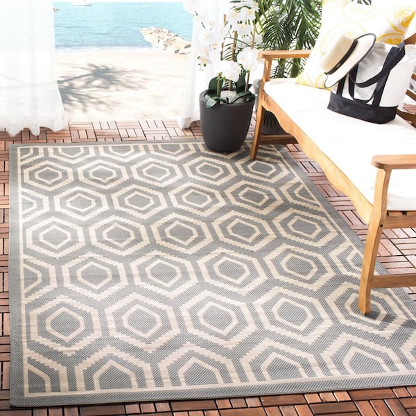 Courtyard Anthracite/Beige 5 ft. x 8 ft. Geometric Indoor/Outdoor Patio  Area Rug