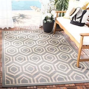 Courtyard Anthracite/Beige 8 ft. x 11 ft. Geometric Indoor/Outdoor Patio  Area Rug