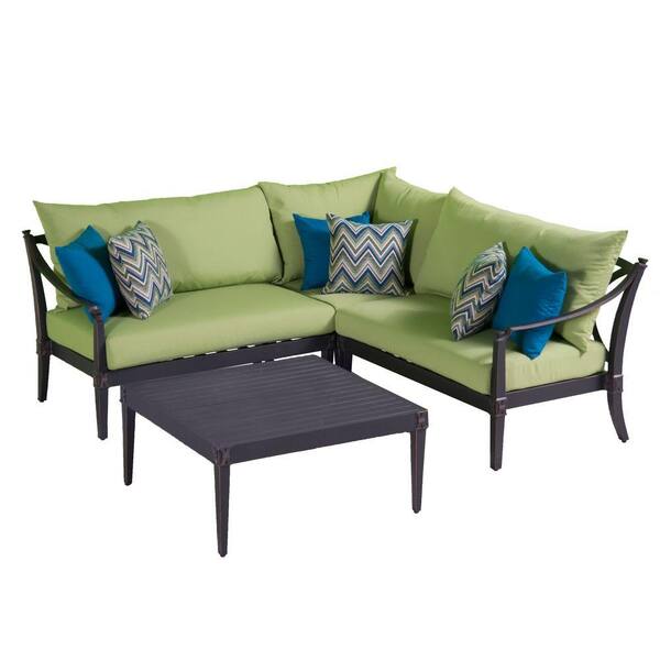 RST Brands Astoria 4-Piece Patio Corner Sectional and Conversation Table Set with Ginkgo Green Cushions
