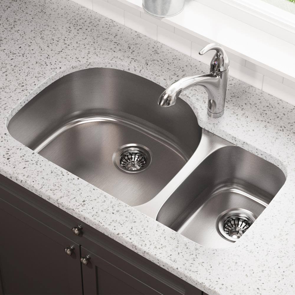 Mr Direct Undermount Stainless Steel 35 In. Double Bowl Kitchen Sink 