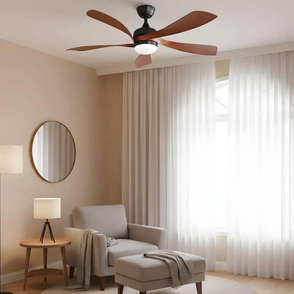 52 in. Integrated LED Indoor Modern Style Downrod Black Walnut Ceiling Fan with Light Kit and Remote Control