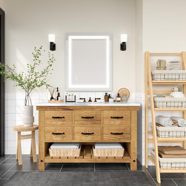 UKISHIRO 28 in. W x 36 in. H Rectangular Frameless LED Light with 3-Color and Anti-Fog Wall Mount Bathroom Vanity Mirror