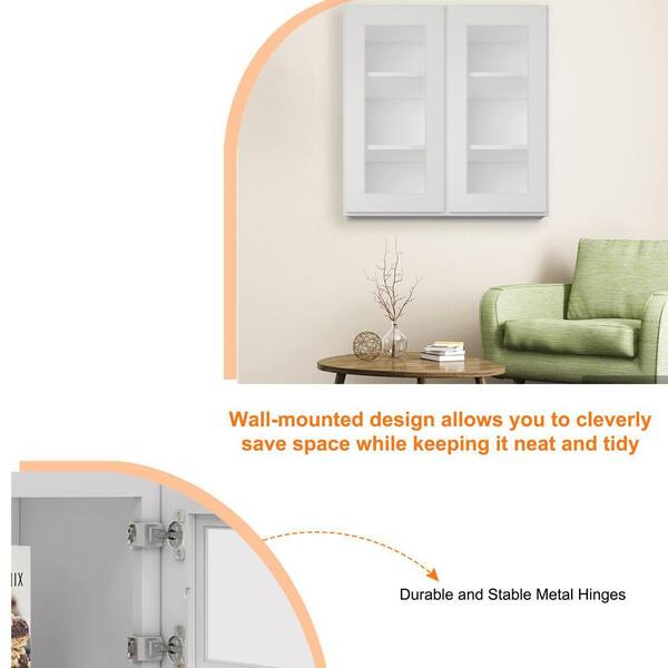 HOMEIBRO 30-in W X 12-in D X 36-in H in Shaker Dove Plywood Ready to Assemble Wall Glass kitchen Cabinet