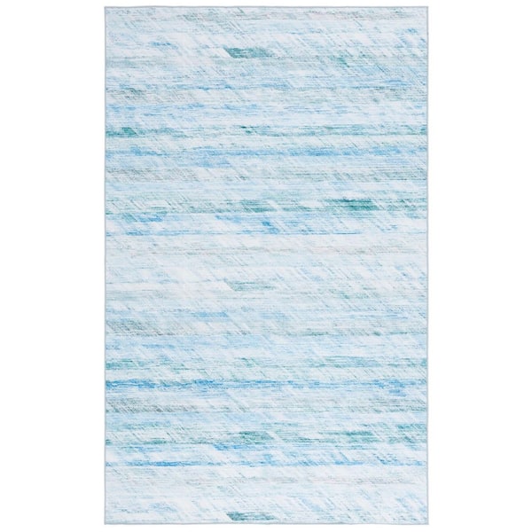 Malibu Gray/Aqua 9 ft. x 12 ft. Machine Washable Abstract Striped Area Rug