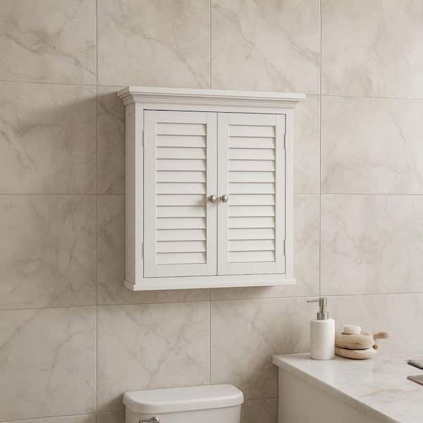Glancy 7 in. D x 20 in. W x 24 in. H Bathroom Storage Wall Cabinet with 2 Shutter Doors in White