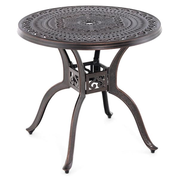 FORCLOVER 31.5 in. Cast Aluminum Patio Round Dining Table with Umbrella Hole