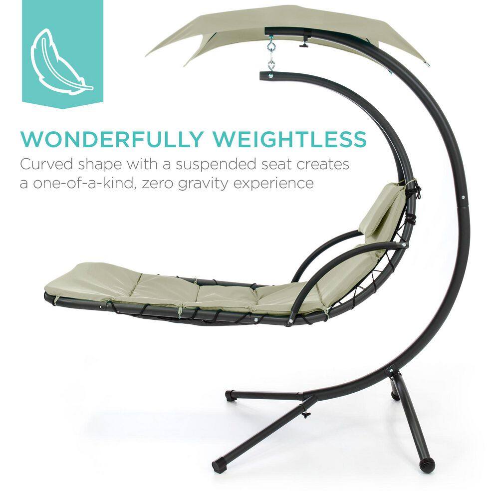 Sage Green Hanging Steel Chaise Lounge Chair with Canopy