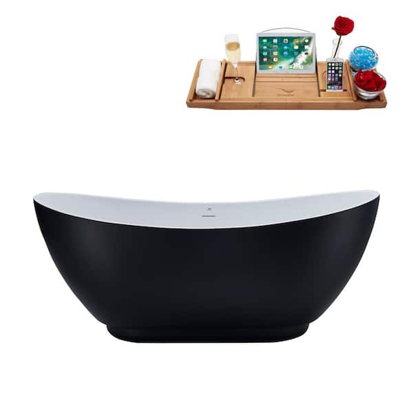 Streamline 62 in. Acrylic Flatbottom Non-Whirlpool Bathtub in Matte Black With Matte Oil Rubbed Bronze Drain