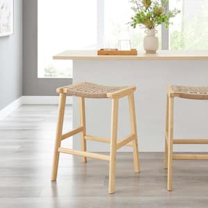 Saorise 26 in. Natural Natural Backless Wood Bar Stool Counter Stool with Woven Rope 2 (Set of Included)