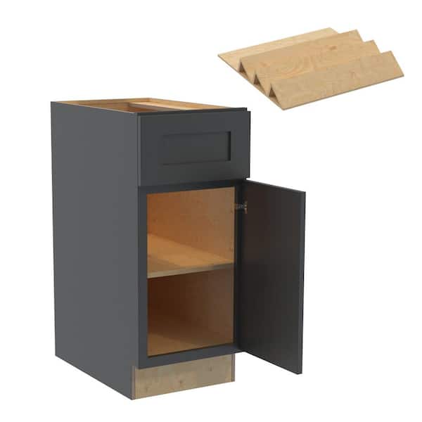 Home Decorators Collection Newport 15 in. W x 24 in. D x 34.5 in. H Assembled Plywood Base Kitchen Cabinet in Deep Onyx with Spice Soft Close LH