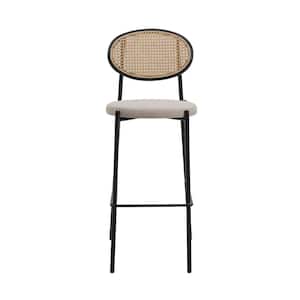 Euston Modern 29.5 in. Wicker Bar Stool with Black Powder Coated Metal Frame and Footrest, Beige