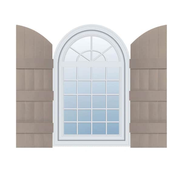 Ekena Millwork 14 in. x 77 in. Lifetime Vinyl Standard Four Board Joined w/ Archtop Board and Batten Shutters Pair Clay