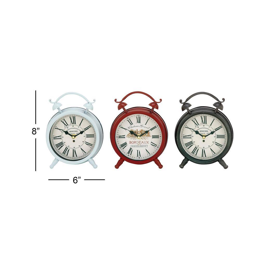 Multi-Colored Vintage Metal Round Tabletop Clocks Set of 3