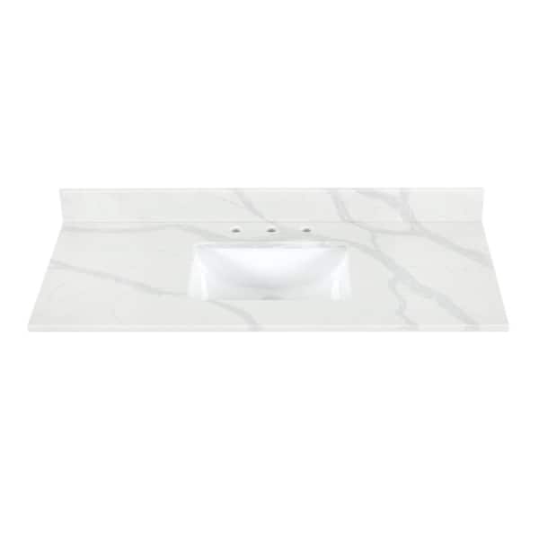 Altair Arbios 48 in. W x 22 in. D Qt. Stone White Rectangular Single Sink Bathroom Vanity Top in Calcutta White 8 in. WD