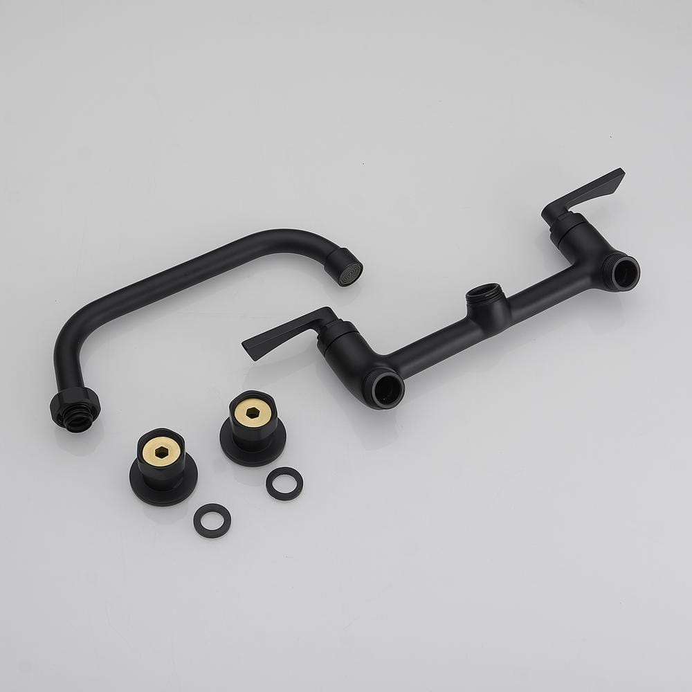 Matte Black Double-Handle Wall-Mount Kitchen Faucet