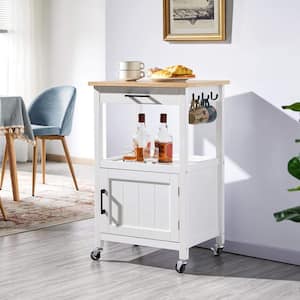 White Small Rolling Kitchen Island Kitchen Cart with Storage Drawer and 3-Hooks