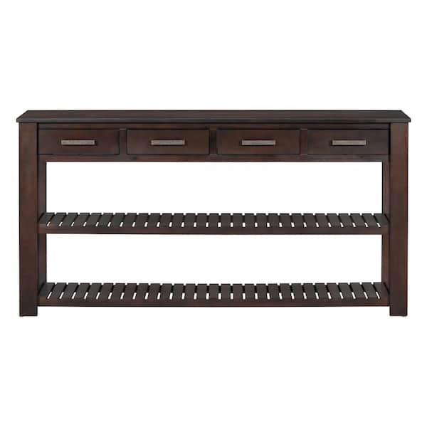 Unbranded 62.20 in. W x 13.80 in. D x 32.00 in. H Brown Linen Cabinet Console Table with 4 Drawers and 2 Shelves