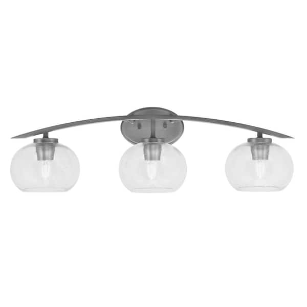 Unbranded Siena 29 in. 3-Light Vanity Light Graphite with Clear Bubble Glass Shades