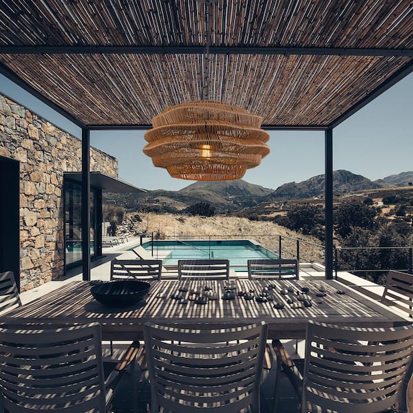 Aaron 11 in. 1-Light Brown Dimmable Outdoor Pendant Light Modern Coastal Hanging Light No Bulb Included