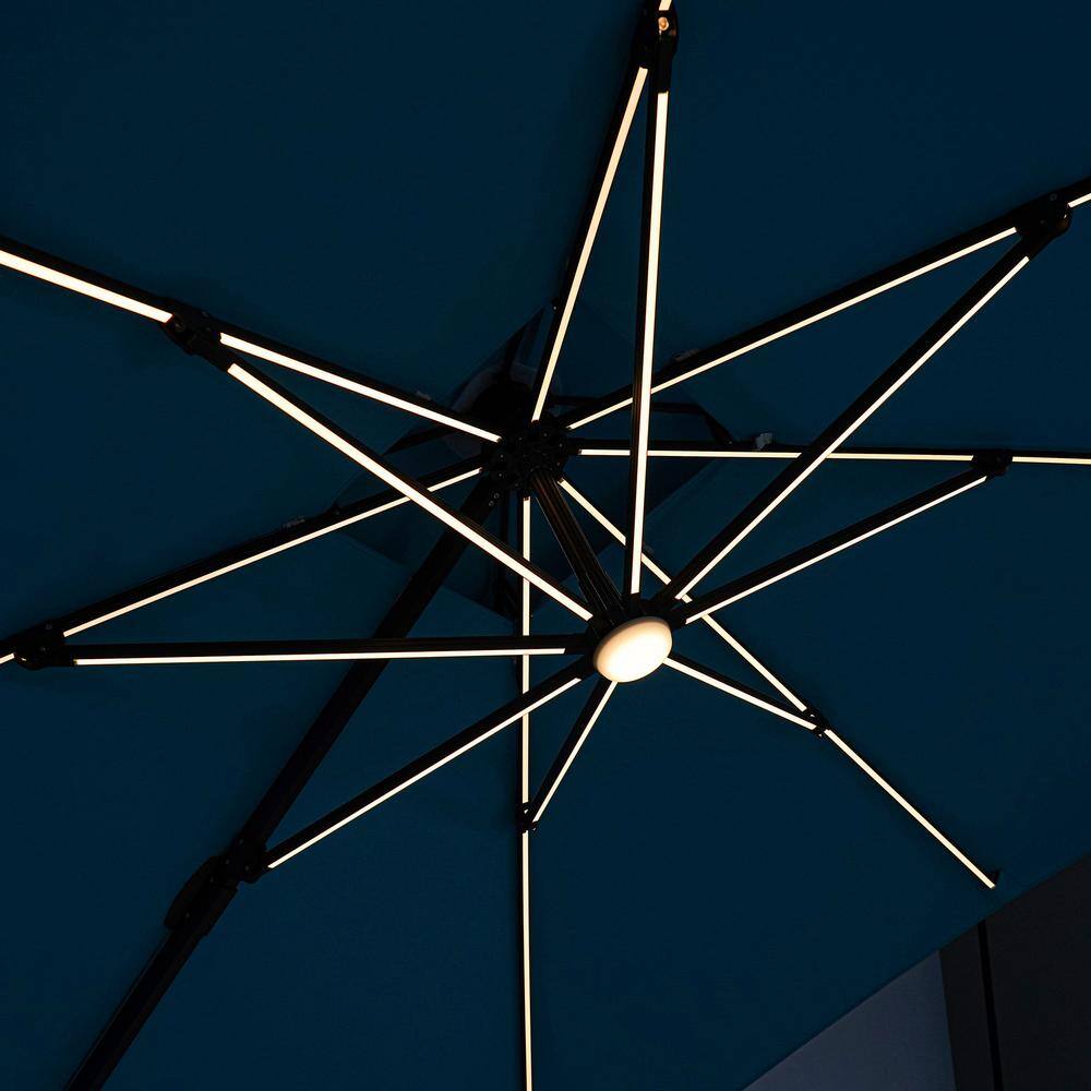 Red 10' Square Cantilever Patio Umbrella with LED Lights