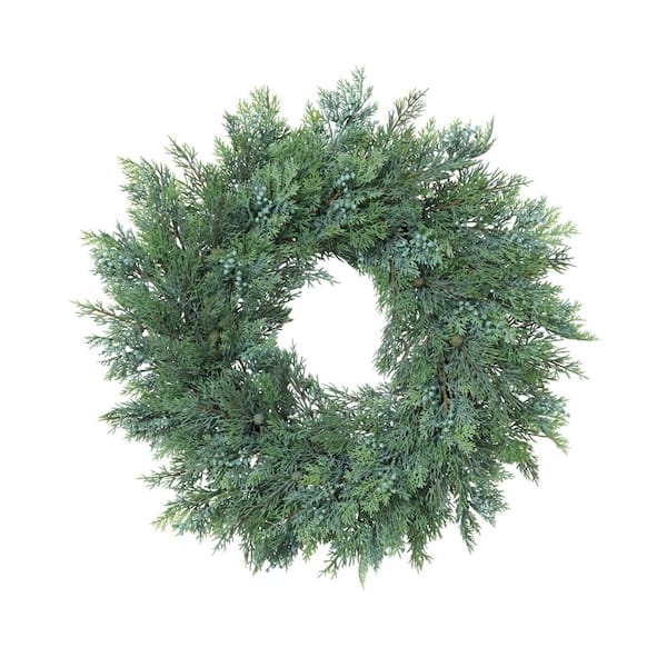 GERSON INTERNATIONAL 22 in. Artificial Dia Cedar Wreath with Berry Accents