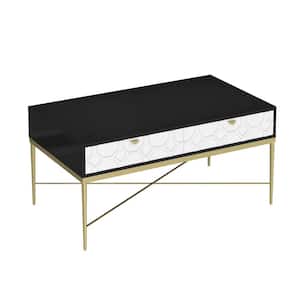 47 in. Black and White Rectangle Wood Coffee Table with 2-Drawers