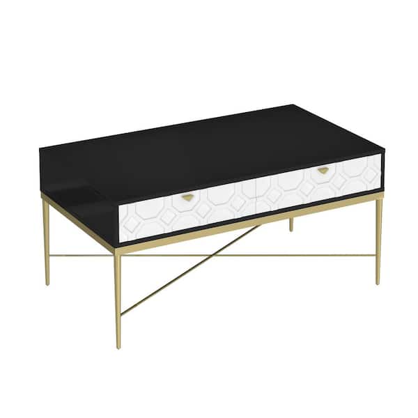 Boyel Living 47 in. Black and White Rectangle Wood Coffee Table with 2-Drawers