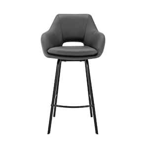 26 in. Gray on Black Faux Leather Comfy Swivel Counter Stool