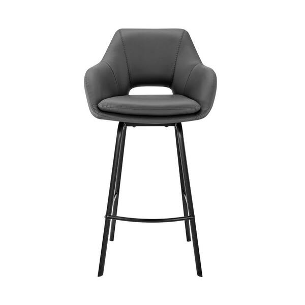 HomeRoots 26 in. Gray on Black Faux Leather Comfy Swivel Counter Stool