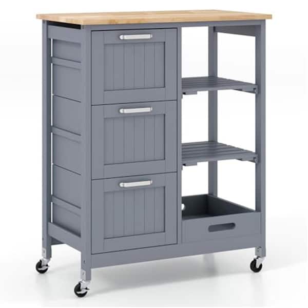 Gray Rolling Kitchen Cart with 3-Large Drawers