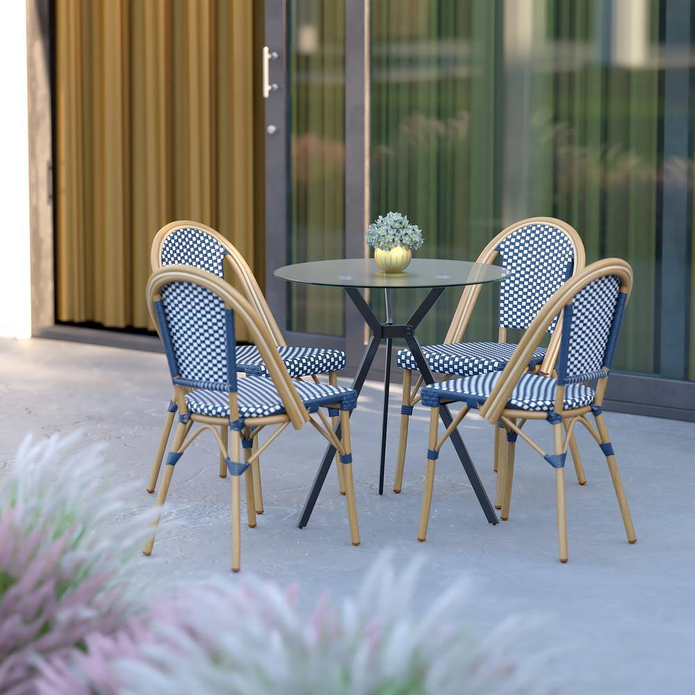 Arles Blue and Beige Wicker Bistro Dining Chair Set
