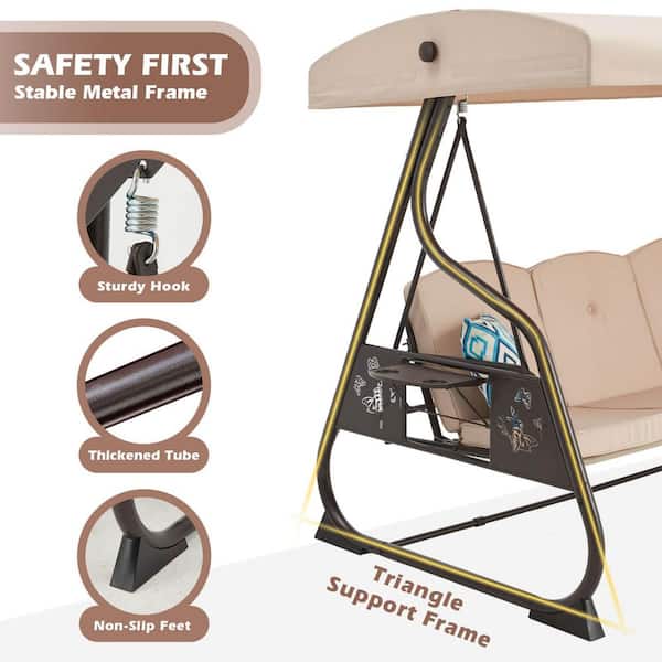 ZZW 3-Seat Patio Porch Swing 800 lbs. Outdoor Swing with Stand w