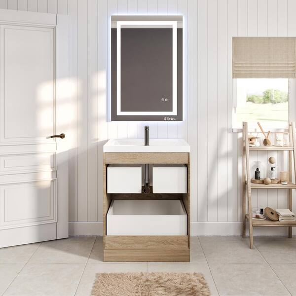 Smile 24 in. W x 16 in. D x 33.50 in. H Bathroom Vanity in White Oak with White Acrylic Top with White Sink